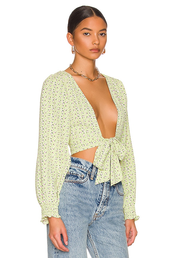 view 2 of 4 Marlene Tie Front Top in Green Floral