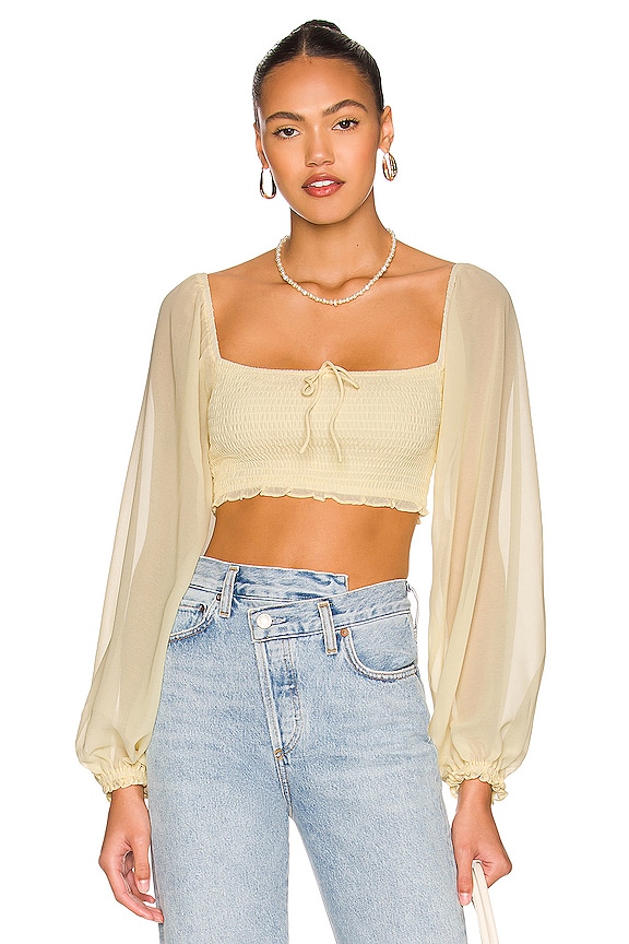 MORE TO COME Paola Smocked Crop Top in Pale Yellow | REVOLVE