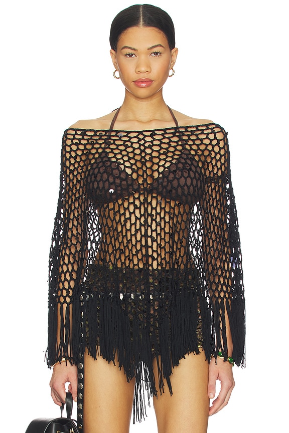 view 2 of 6 Loren Knit Poncho in Black