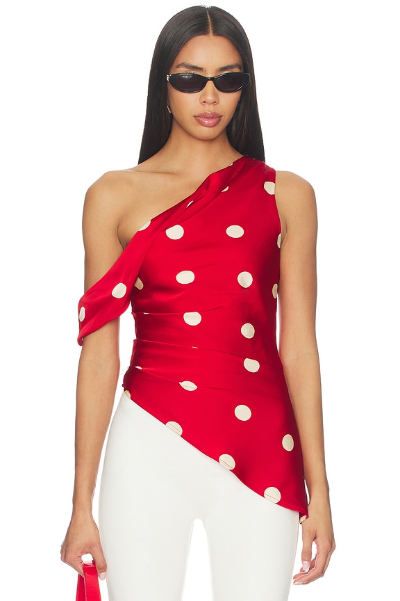 view 1 of 5 Mindy Off Shoulder Top in Red & White Dot