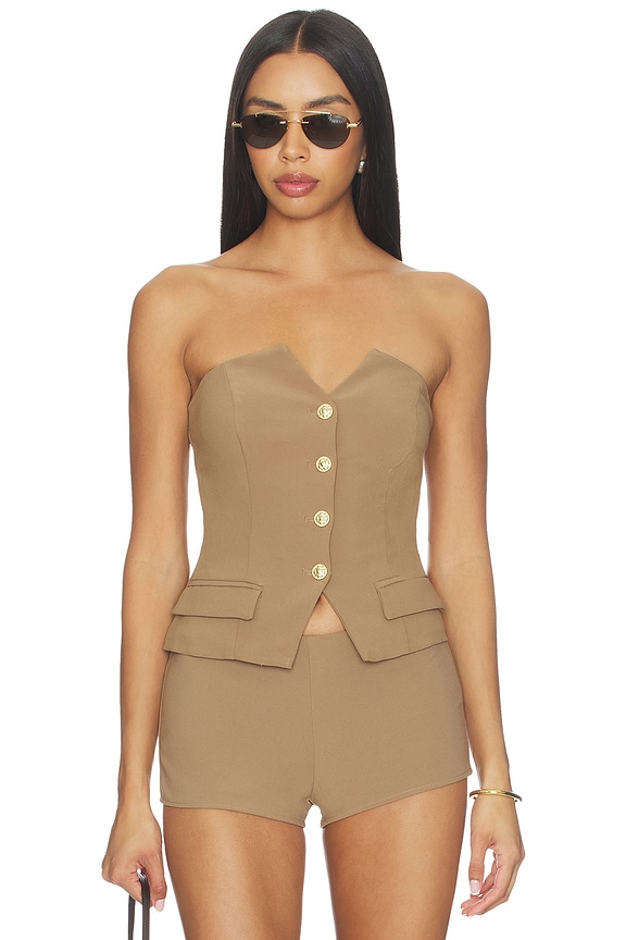 view 1 of 4 Twila Strapless Top in Tan Suiting
