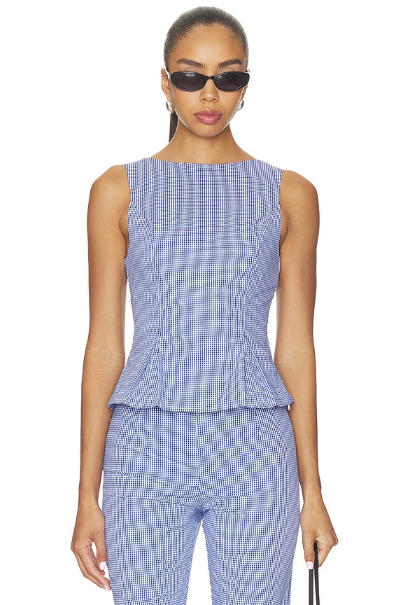 view 1 of 5 Drea Peplum Top in Blue Gingham