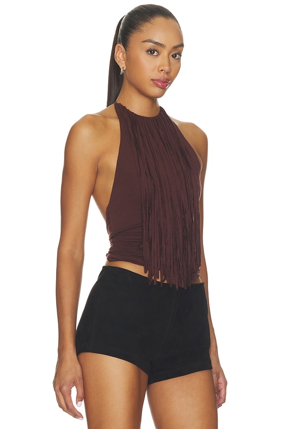 view 2 of 4 Leigh Fringe Halter Top in Dark Brown