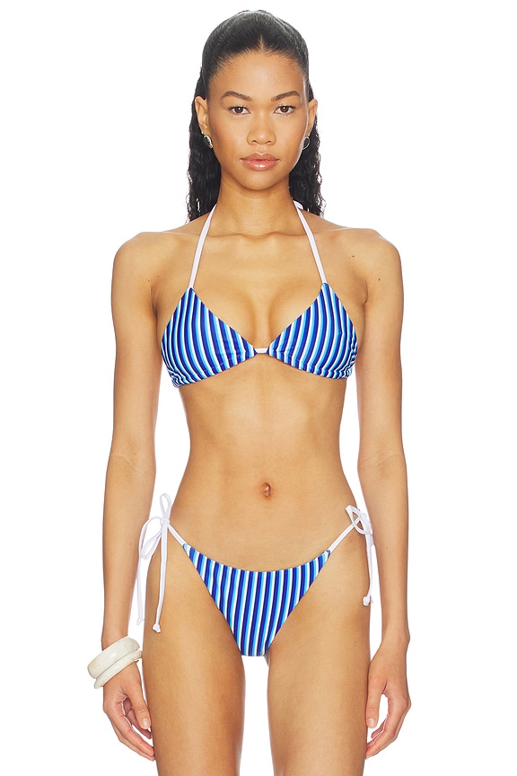 view 1 of 5 Monica Bikini Top in Blue & White Stripe