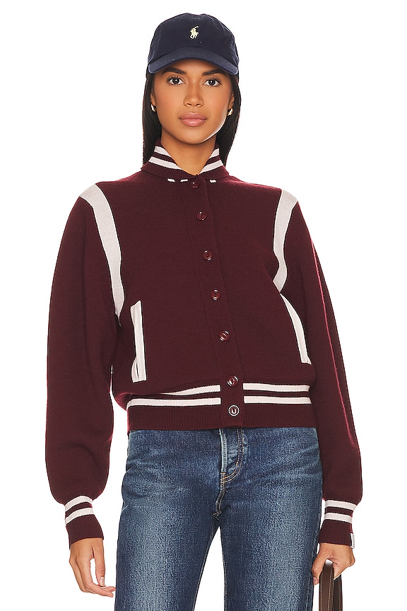 view 2 of 5 Varsity Knit Jacket in Dark Red