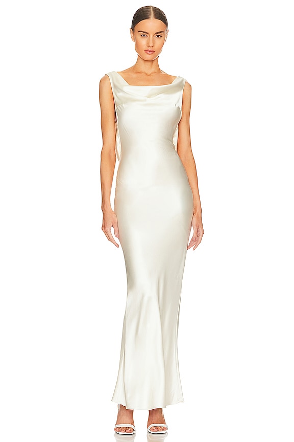 view 2 of 3 Plunging Back Cowl Dress in Pearl