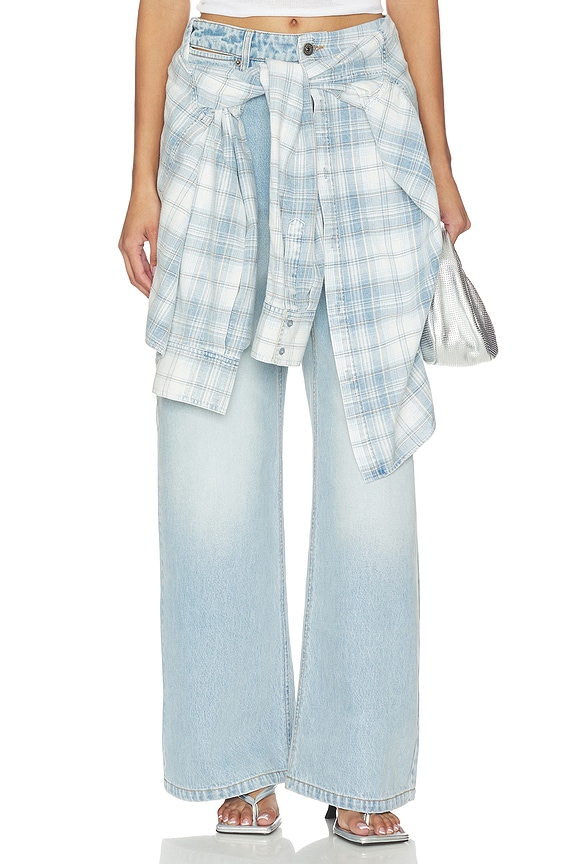 view 1 of 6 Lace-Up Denim Jean in Light Blue