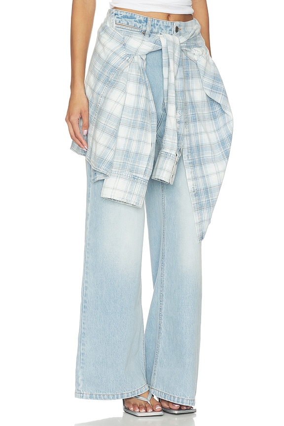 view 2 of 6 Lace-Up Denim Jean in Light Blue