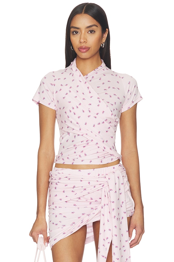 view 1 of 6 Asymmetrical Ruffle T-Shirt in Pink
