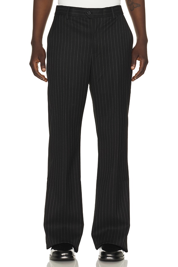 view 1 of 6 Flared Essential Trouser in Black Pinstripe