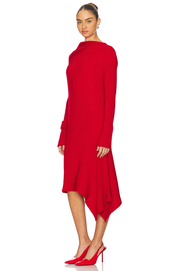 view 2 of 3 Merino Wool Knitted Draped Midi Dress in Red
