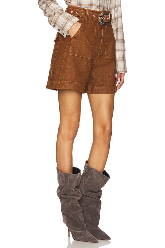 view 2 of 6 Denim Shorts With Embellishment Belt in Brown