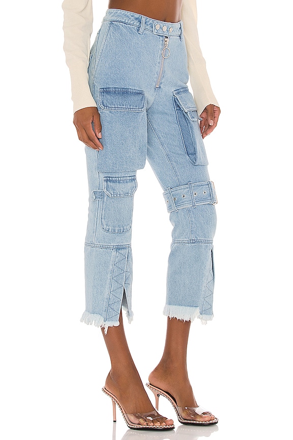 view 2 of 5 Multi Pocket Cropped Capri Jean in Blue