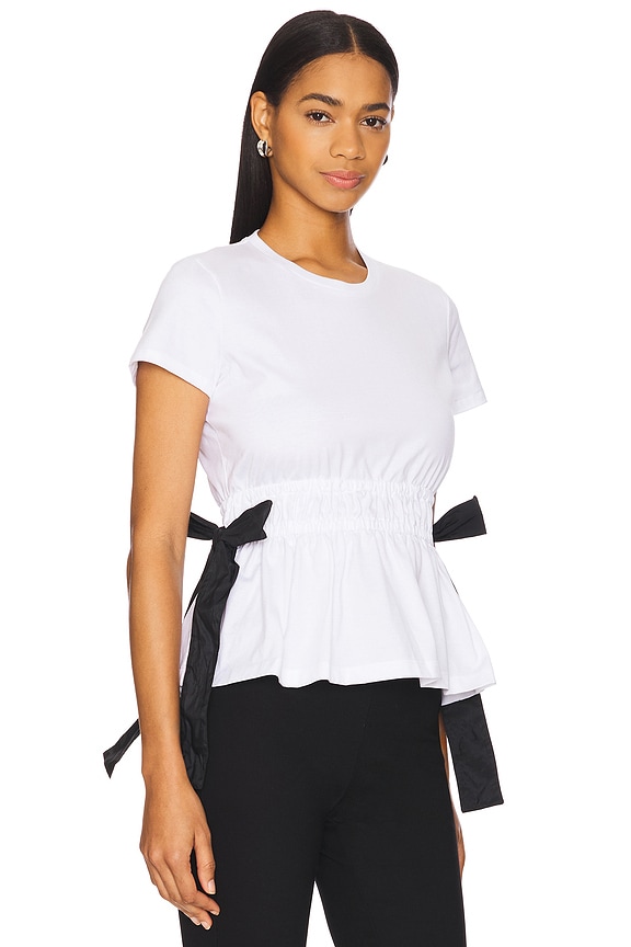 view 2 of 4 Gathered Cap Sleeve T-shirt in White