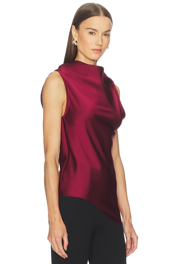 view 2 of 5 Satin Cowl Neck Top in Burgundy