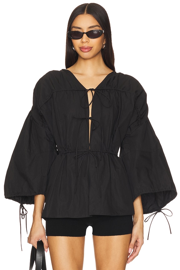 view 2 of 5 Wrinkled Laces Ruched Blouse in Black