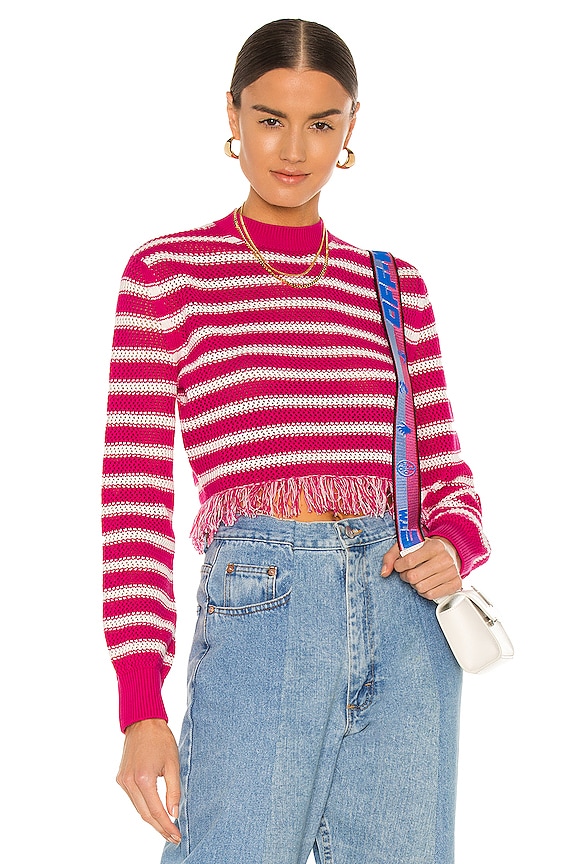MSGM Striped Crochet Sweater in Pink | REVOLVE