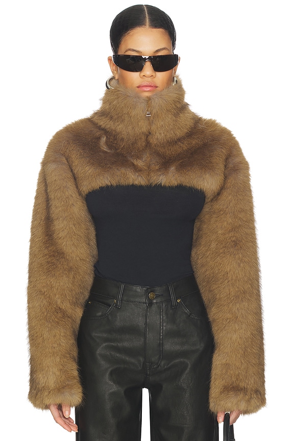 view 1 of 4 Faux Fur Cropped Jacket in Beige