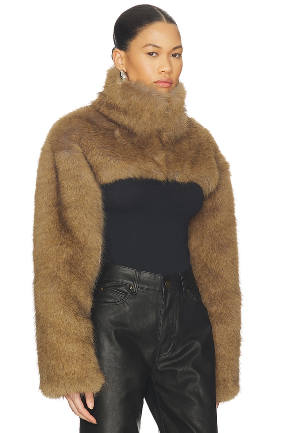 view 2 of 4 Faux Fur Cropped Jacket in Beige