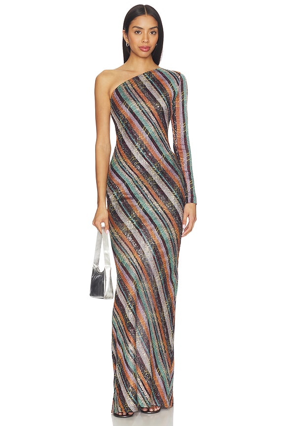 view 1 of 4 Long Dress in Dark Multicolor Tones