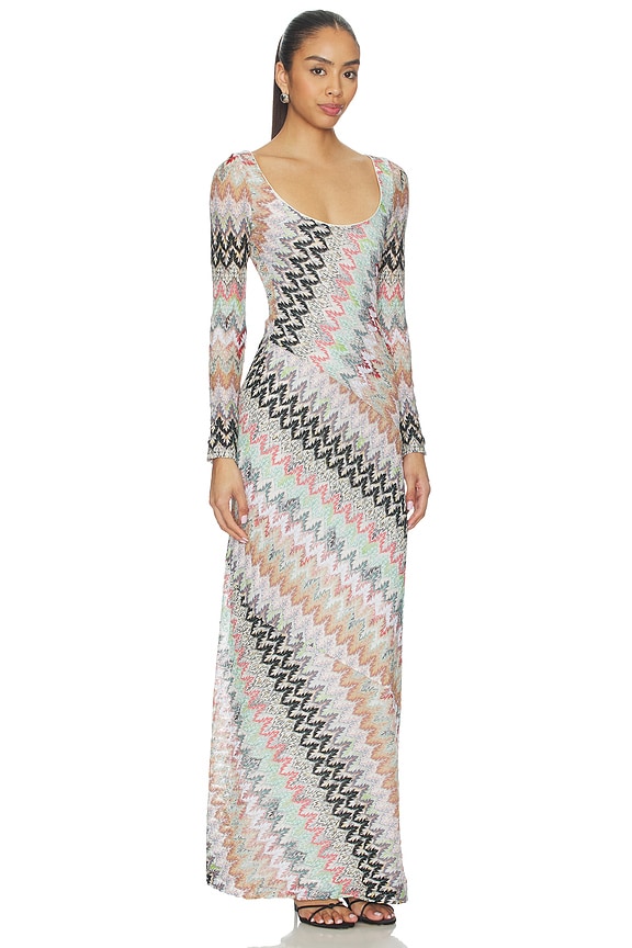 view 2 of 4 Long Dress in White, Pink & Light Blue Tones