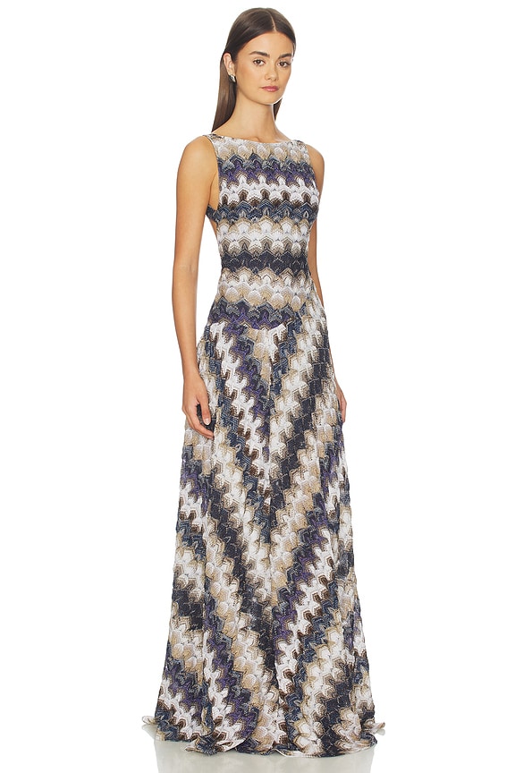 view 2 of 5 Sleeveless Long Dress in Multi Blue & White