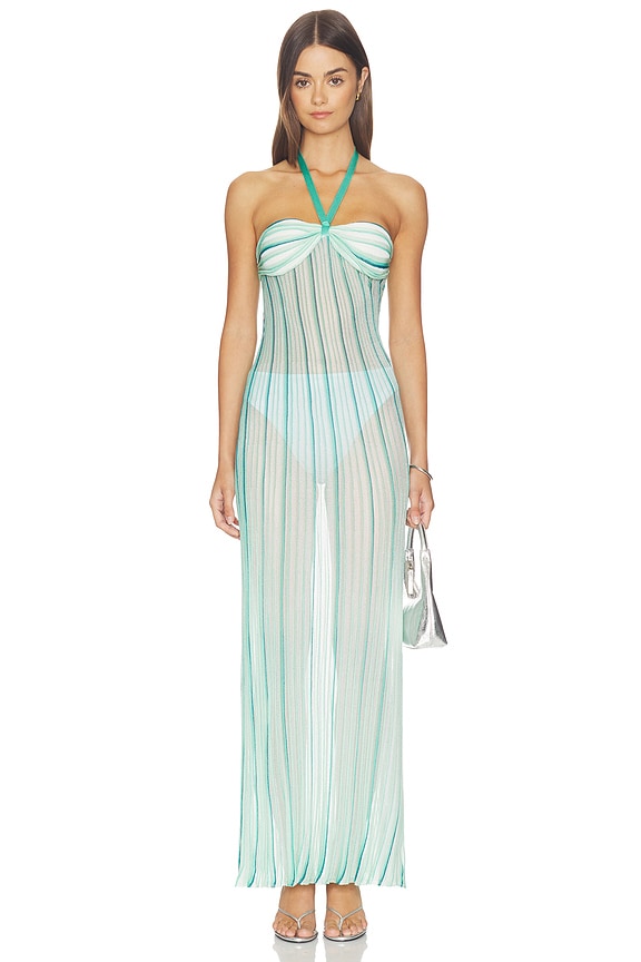 view 1 of 4 ROBE DE PLAGE LONGUE LONG COVER UP DRESS in Light Blue & White