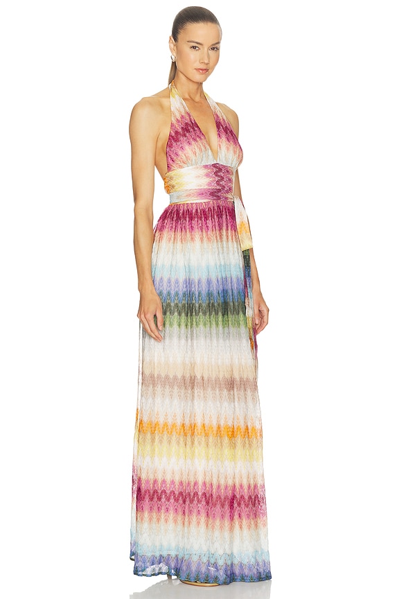 view 2 of 3 Long Dress in Multicolor Blue, Yellow & Green