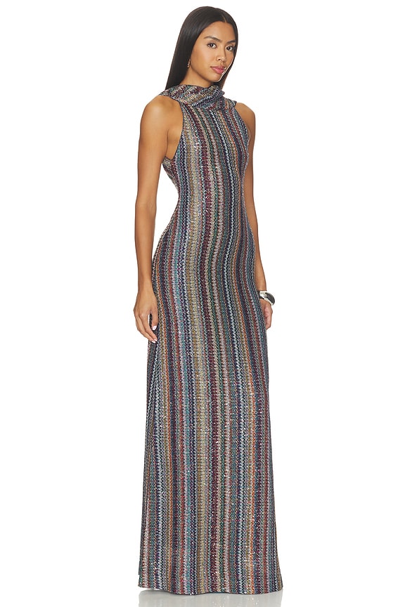 view 2 of 4 Sleeveless Long Dress in Multicolor Blue, Red & Beige
