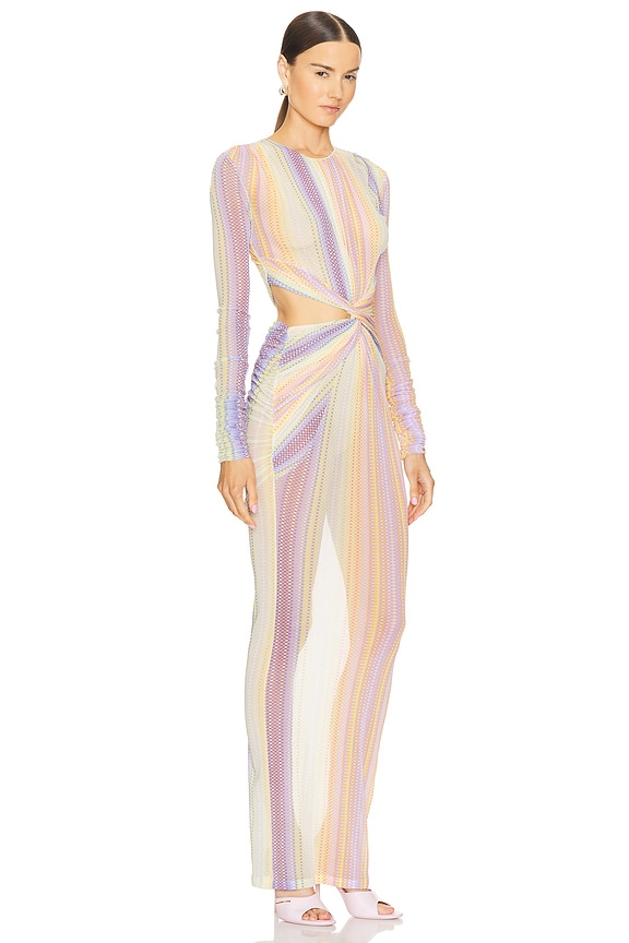 view 2 of 5 Long Dress in Multicolor White, Orange, Green & Pink