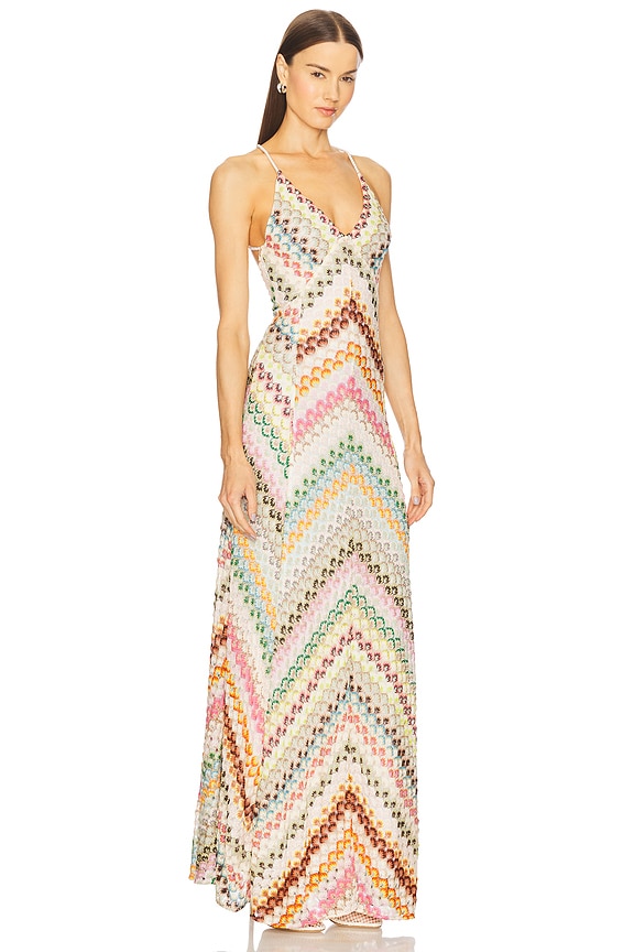 view 2 of 3 Long Dress in Multi Green, Pink & Brown