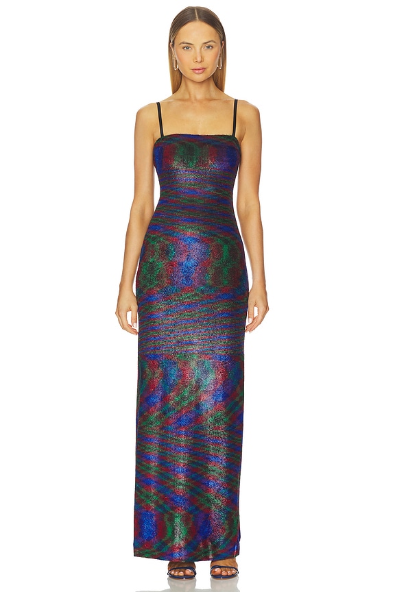 view 2 of 4 Long Dress in Green & Red Tones