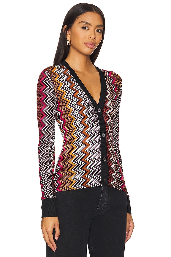 view 2 of 4 КАРДИГАН BUTTONED in Multicolor Black, Pink, White, & Rust