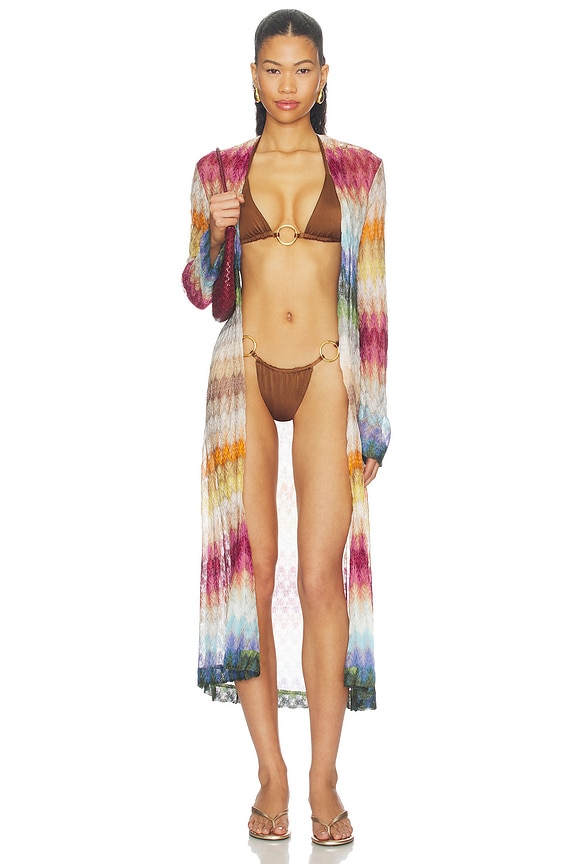 view 1 of 4 Long Cardigan in Multicolor Blue, Yellow & Green