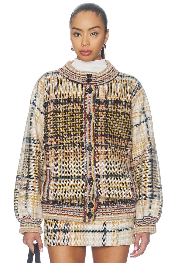 view 2 of 6 Bomber Jacket in Multicolor Orange, Black & Brown