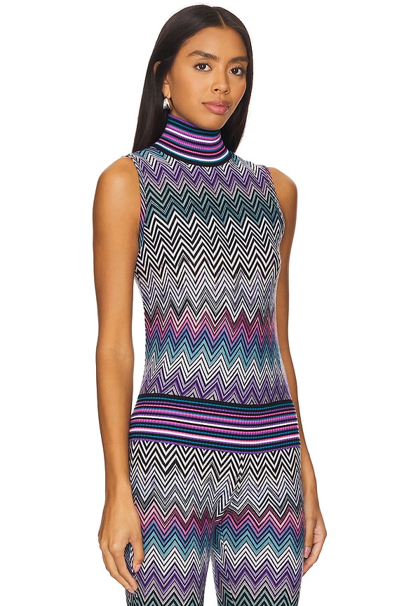 view 2 of 4 Turtleneck Top in Multicolor Purple, Turquoise & Pink With Dark Base