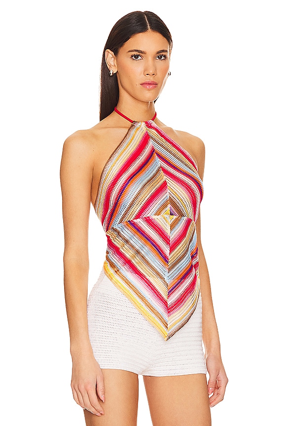 view 2 of 4 Halter Top in Multicolor Red Stripes