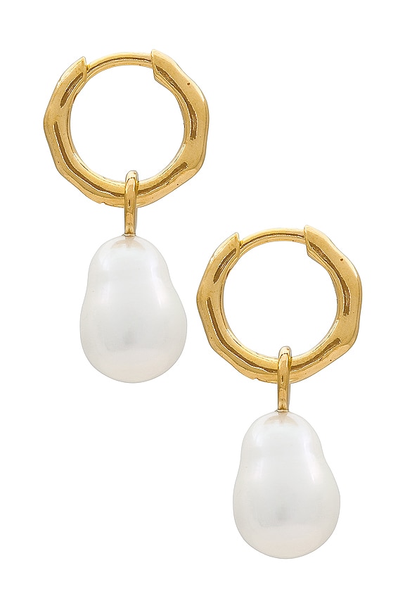 view 2 of 3 Baroque Pearl Organic Drop Mini Huggies in Gold