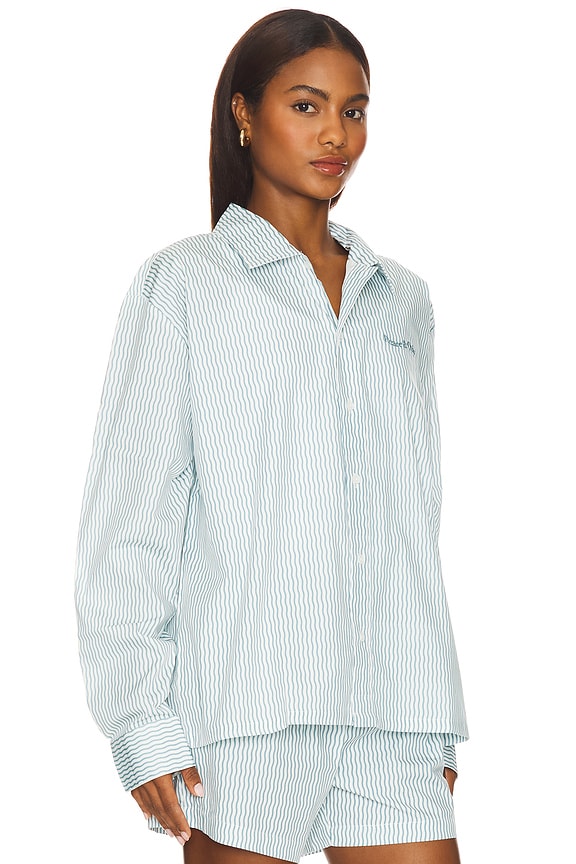 view 2 of 5 Wordmark Button Up Shirt in Baby Blue