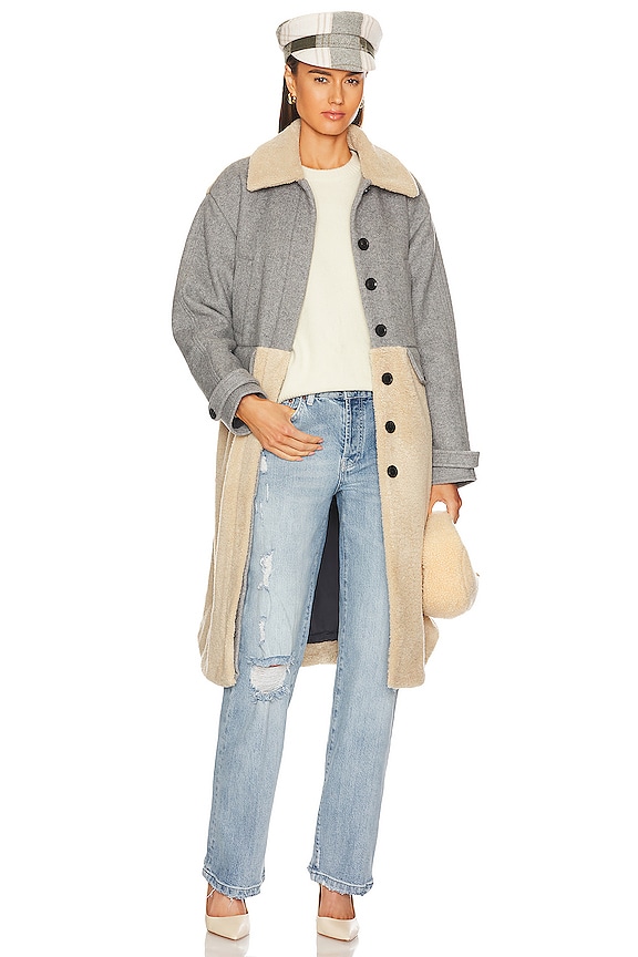 Marissa Webb Reese Sherpa Wool Overcoat in Grey Wool Beige Combo | REVOLVE