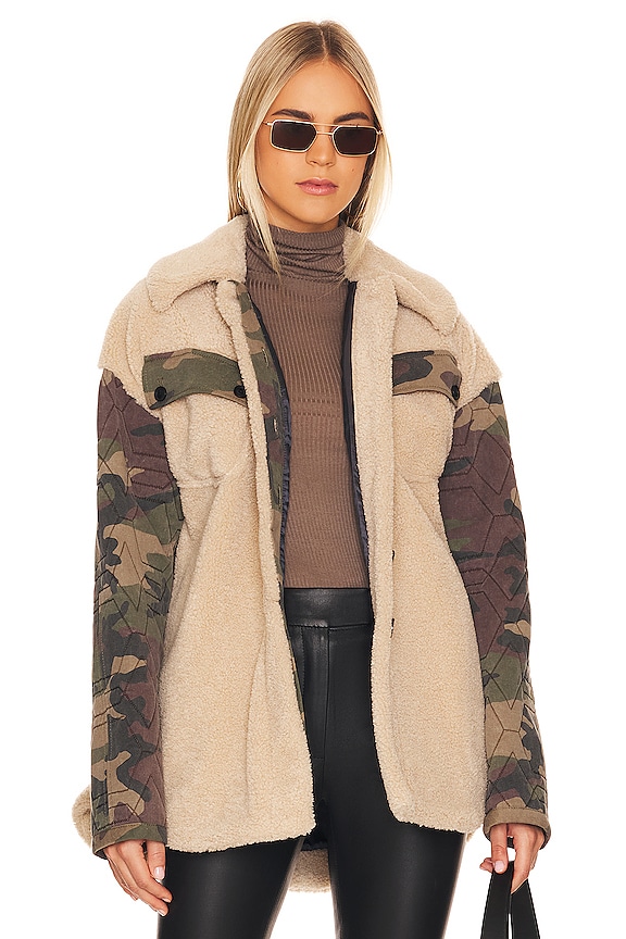 Marissa Webb Augie Quilted Camo Sherpa Parka In Woodland Camo Beige