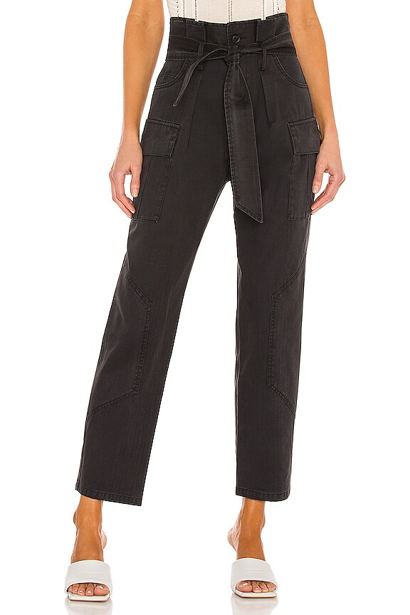 Marissa Webb Bryn Paper Bag Vintage Washed Pant in Washed Black | REVOLVE