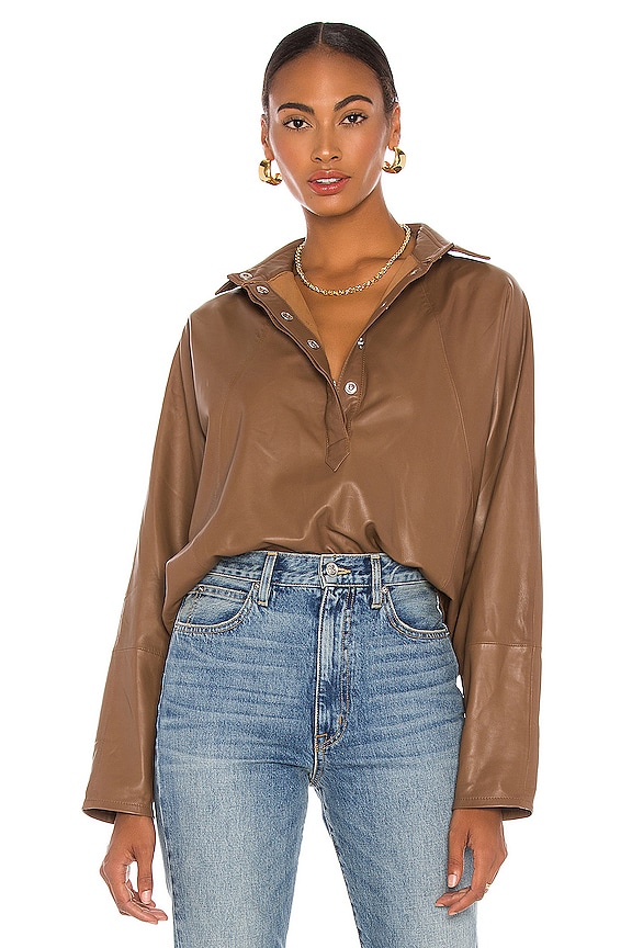 view 1 of 4 Madi Leather Tunic Top in Cognac