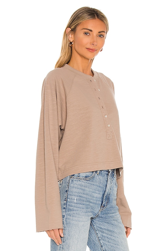 view 2 of 4 So Uptight Lightweight Plunge Henley in Stone Taupe