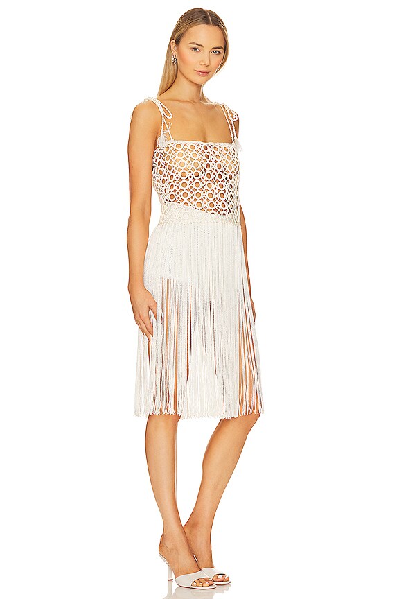 view 2 of 3 ROBE MIDI CROCHET AVEC FRANGES in Ivory