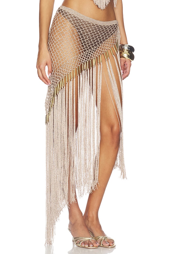 view 2 of 6 Aria Hand Crochet Fringe Skirt in Bronze