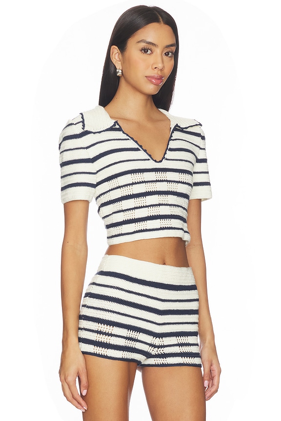 view 2 of 4 Vera Hand-crocheted Polo Top in Navy Striped