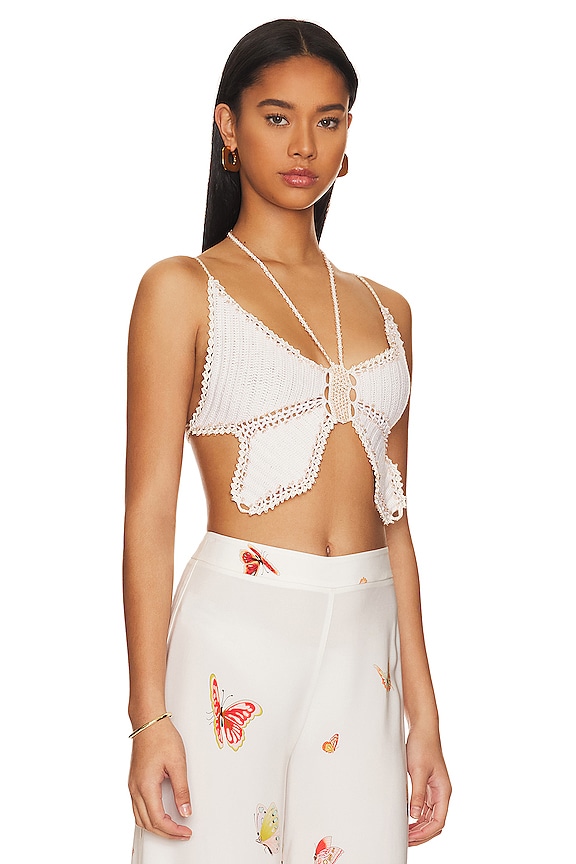 view 2 of 5 HAND CROCHET HALTER BUTTERFLY 크롭 탑 in Snow White