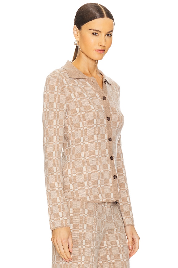 view 2 of 4 Luxe Plaid Jacquard Collared Button Up in Beige Combo