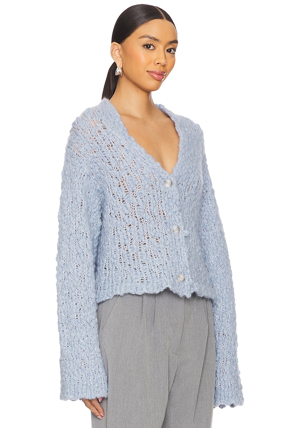 view 2 of 4 Italian Jumbo Boucle Open Front Cardigan in Baby Blue